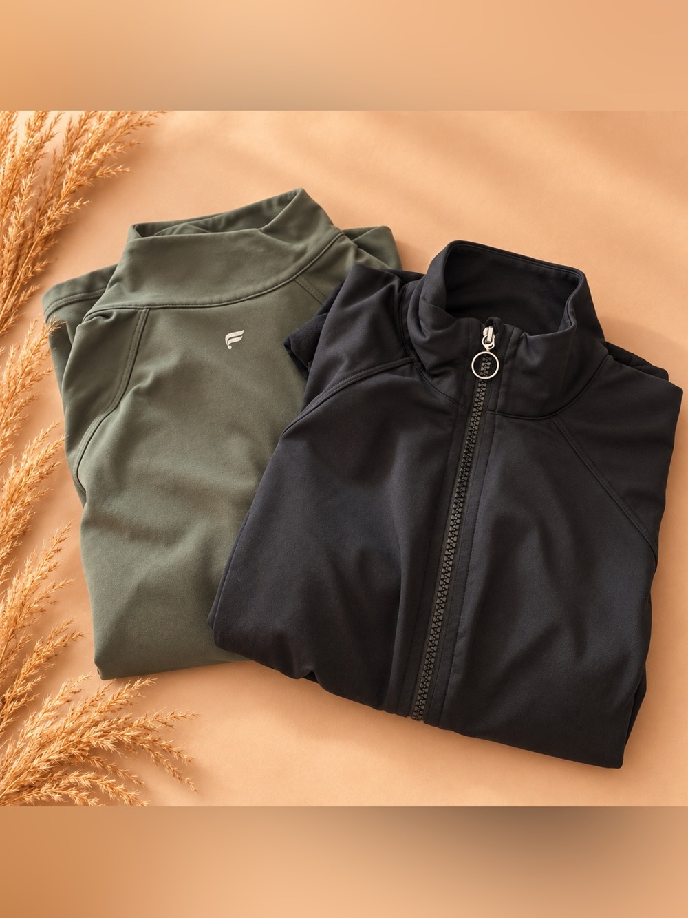 Fabletics Trinity Cold Weather Performance Jacket Bundle of 2 Black & Olive